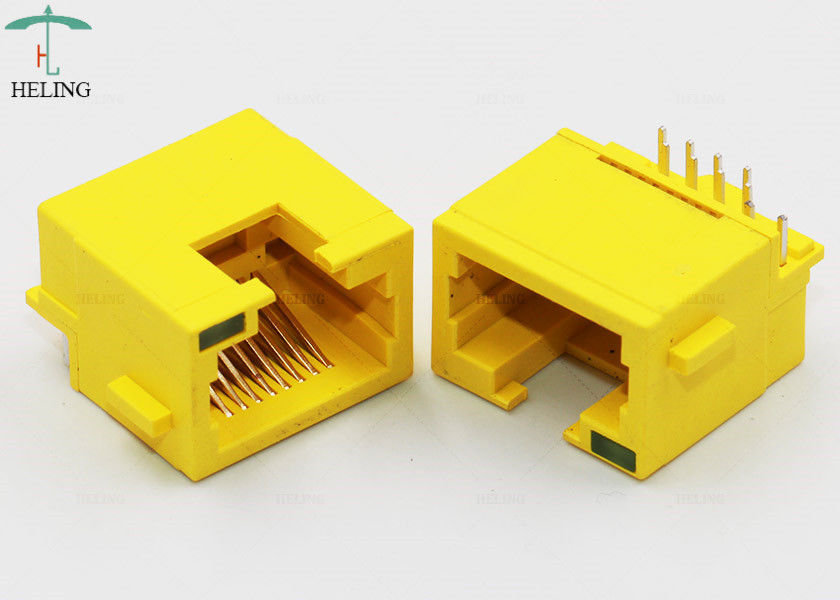 Yellow 90 Degree RJ45 Female Connector With Single LED Pipe For Ethernet Router